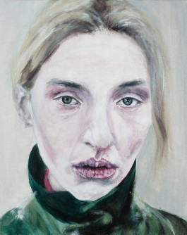 Ida on the fence: Lilac Bush (work on cardboard)